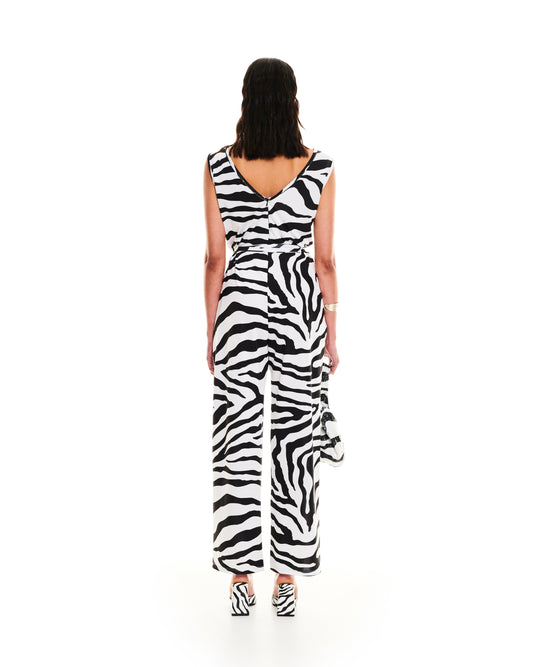 SLEEVELESS JERSEY JUMPSUIT - ZEBRA WHITE