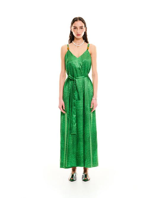 A-LINE JACQUARD DRESS - CROCO GREEN