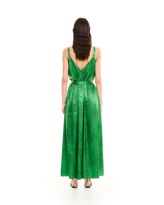 A-LINE JACQUARD DRESS - CROCO GREEN