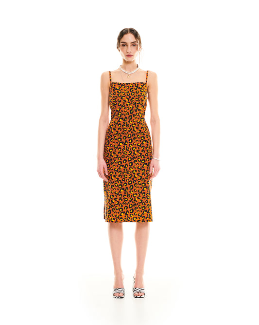 STRAIGHT MIDI DRESS - LEOPARD LOGO
