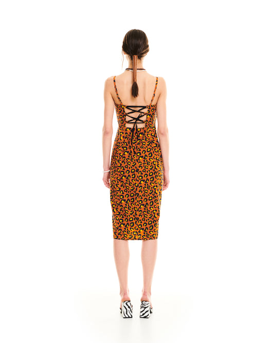STRAIGHT MIDI DRESS - LEOPARD LOGO