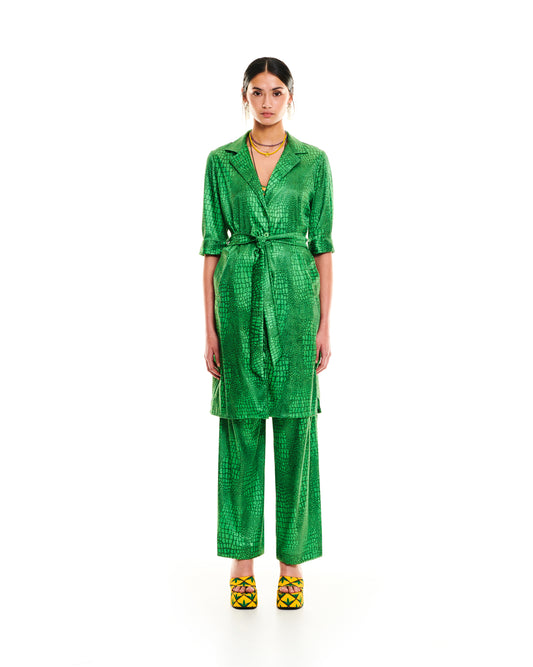 SHORT JACQUARD SHIRT/DRESS - CROCO GREEN