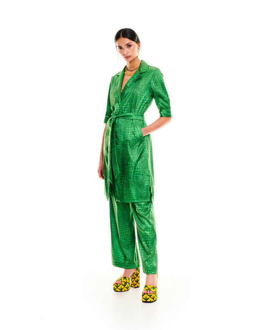 SHORT JACQUARD SHIRT/DRESS - CROCO GREEN