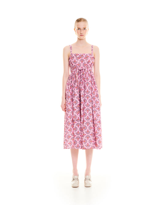 SMALL COLLAR MIDI DRESS - PINK CACTUS