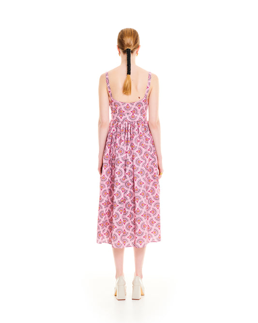 SMALL COLLAR MIDI DRESS - PINK CACTUS