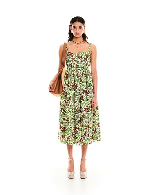 SMALL COLLAR MIDI DRESS - FLORAL IVORY