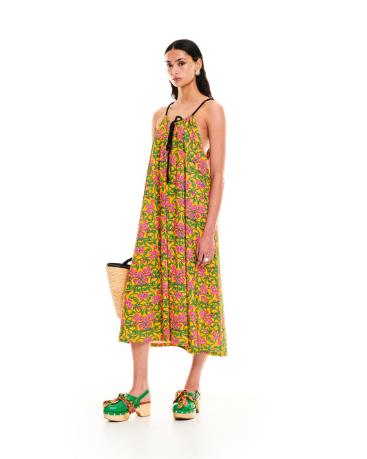 HALTERNECK JERSEY DRESS - FLORAL ORANGE