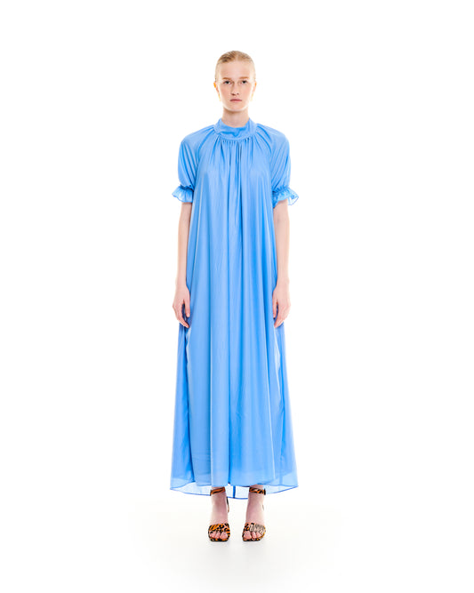 MOCK-NECK OPEN-BACK MAXI DRESS BLUE