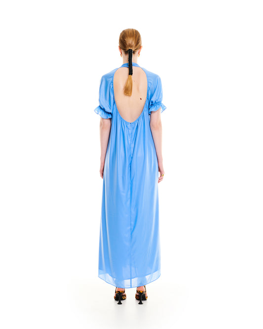 MOCK-NECK OPEN-BACK MAXI DRESS BLUE