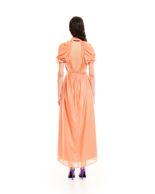 MOCK-NECK OPEN-BACK MAXI DRESS ORANGE