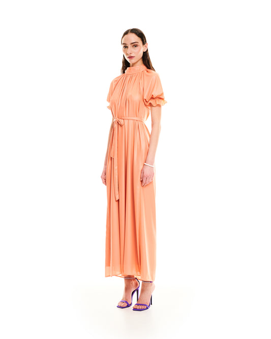 MOCK-NECK OPEN-BACK MAXI DRESS ORANGE