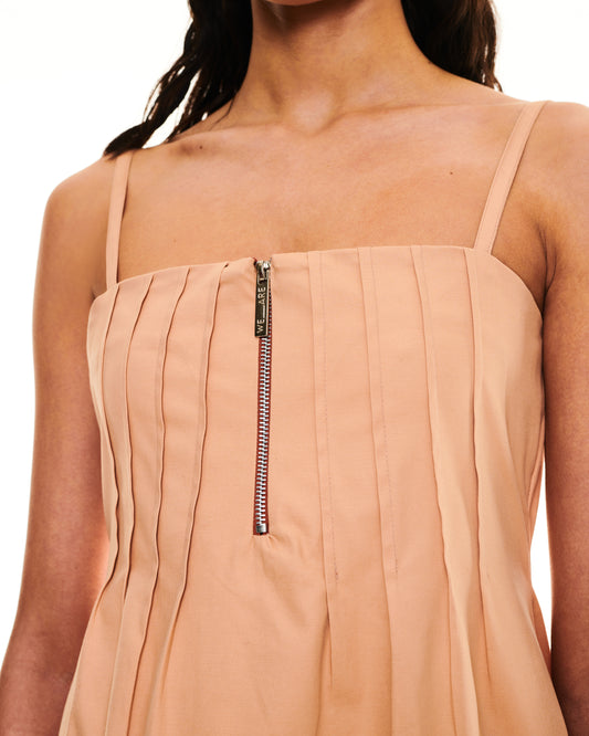 FRONT-ZIPPER MIDI DRESS - BEIGE
