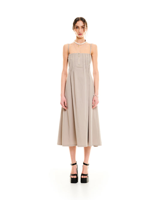 FRONT-ZIPPER MIDI DRESS - TAUPE