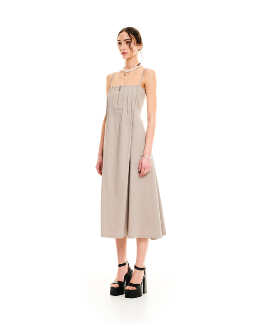 FRONT-ZIPPER MIDI DRESS - TAUPE