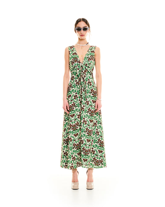 FRONT BOW MAXI DRESS - FLORAL IVORY