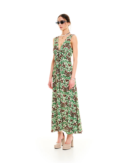 FRONT BOW MAXI DRESS - FLORAL IVORY
