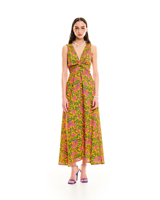 FRONT BOW MAXI DRESS - FLORAL ORANGE