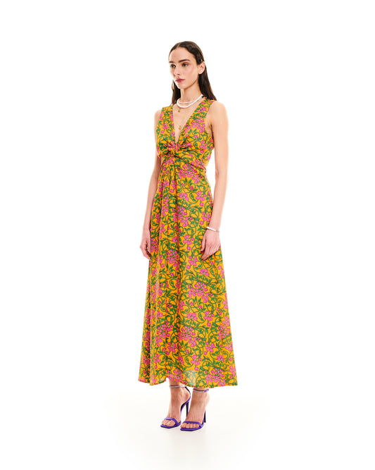 FRONT BOW MAXI DRESS - FLORAL ORANGE