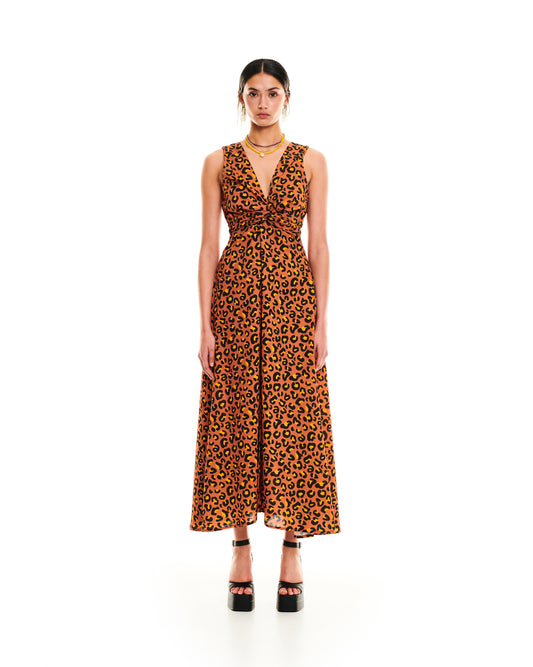FRONT BOW MAXI DRESS - LEOPARD LOGO