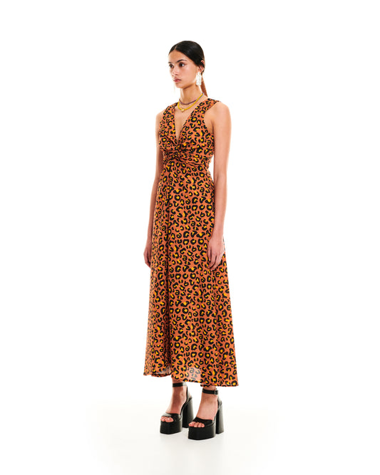 FRONT BOW MAXI DRESS - LEOPARD LOGO