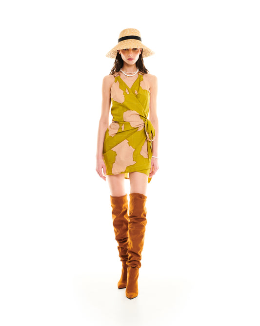 WRAP MINI COTTON DRESS - AFRICA