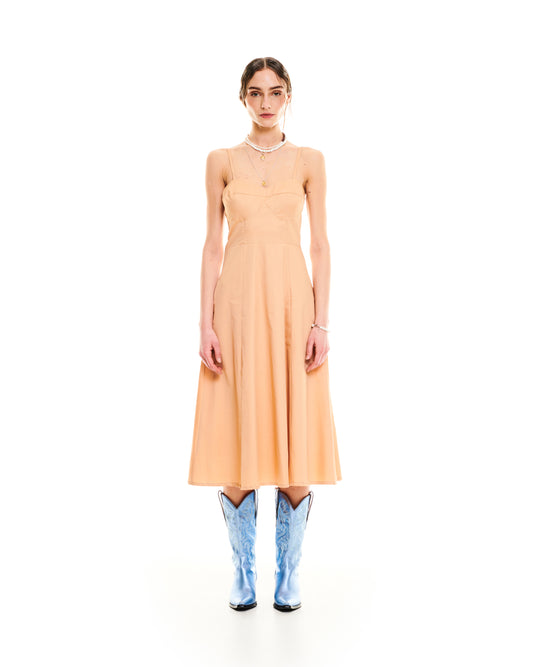 BUSTIER-STYLE MIDI DRESS - BEIGE