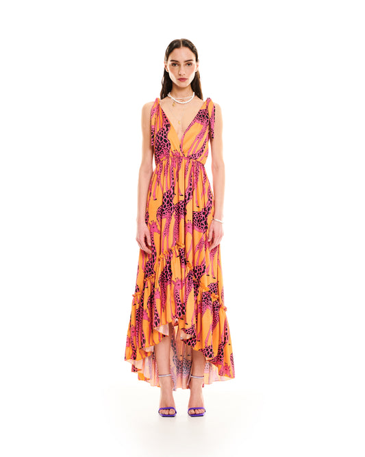 RUFFLED ASYMMETRIC DRESS - GIRAFFE ORANGE