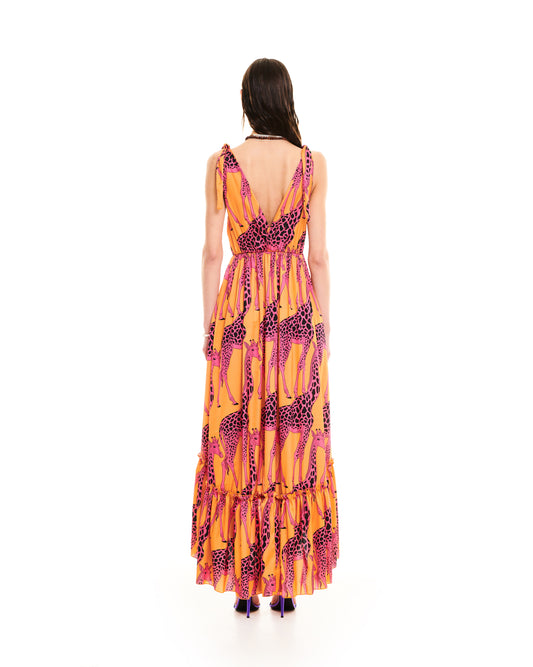 RUFFLED ASYMMETRIC DRESS - GIRAFFE ORANGE