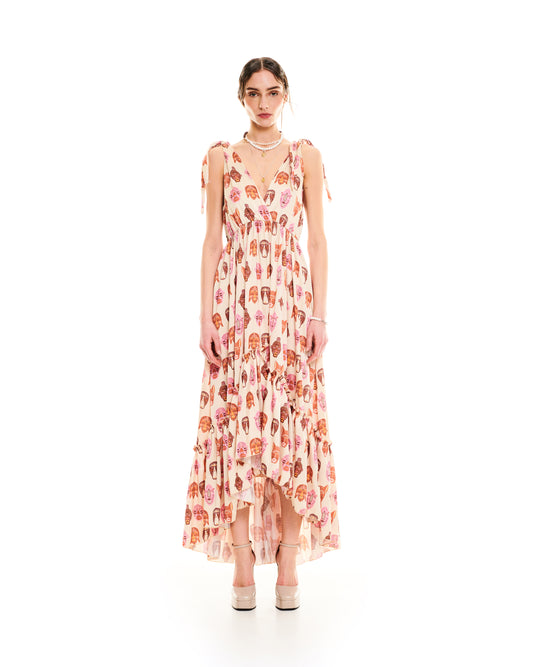 RUFFLED ASYMMETRIC DRESS - MASKS IVORY