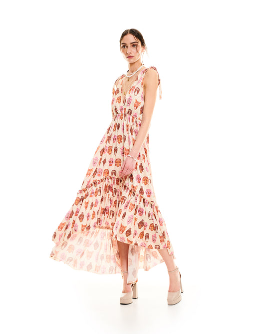 RUFFLED ASYMMETRIC DRESS - MASKS IVORY