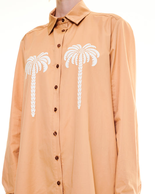 PALM TREE MAXI SHIRT/DRESS - BEIGE