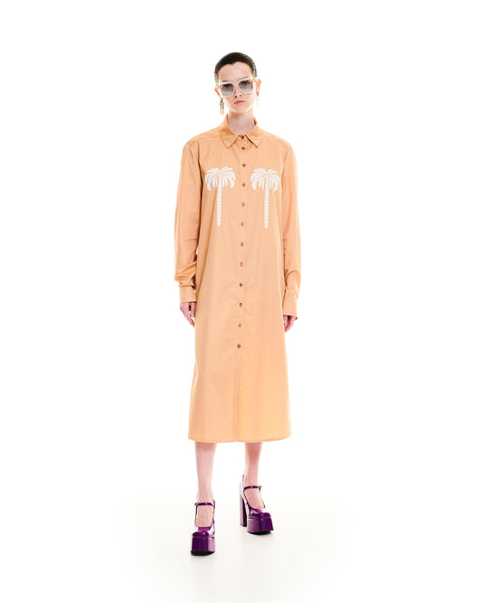 PALM TREE MAXI SHIRT/DRESS - BEIGE