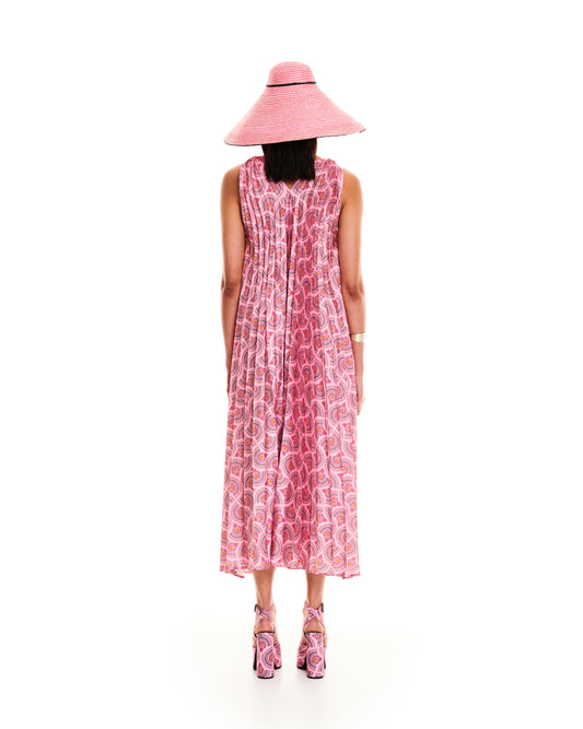 PLEATED SATIN MAXI DRESS CACTUS PINK