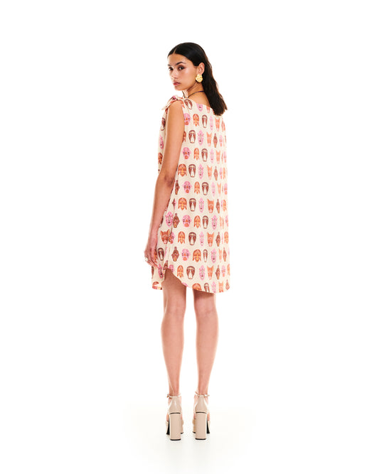 SCARF-STYLE MINI DRESS - MASKS IVORY