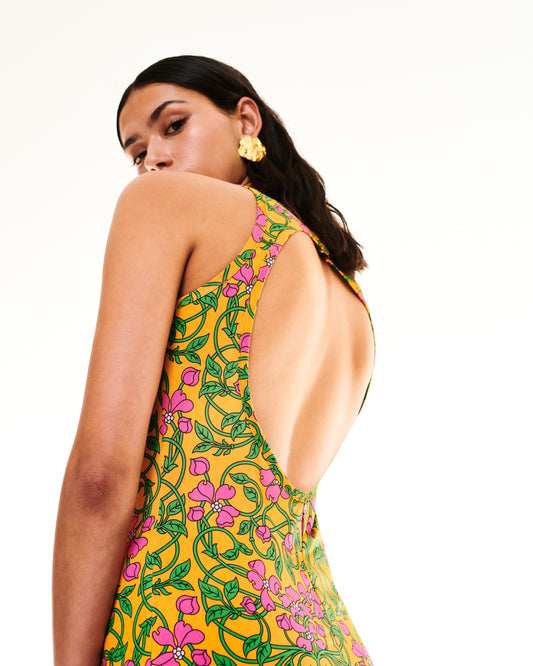 OPEN-BACK JERSEY DRESS - FLORAL ORANGE