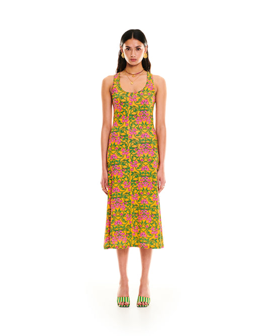OPEN-BACK JERSEY DRESS - FLORAL ORANGE