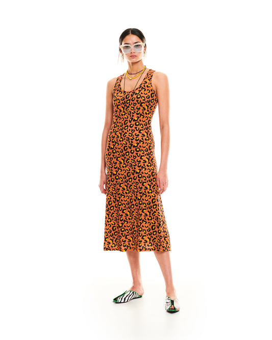 OPEN-BACK JERSEY DRESS - LEOPARD LOGO