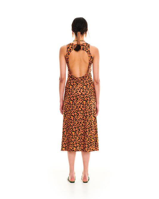 OPEN-BACK JERSEY DRESS - LEOPARD LOGO