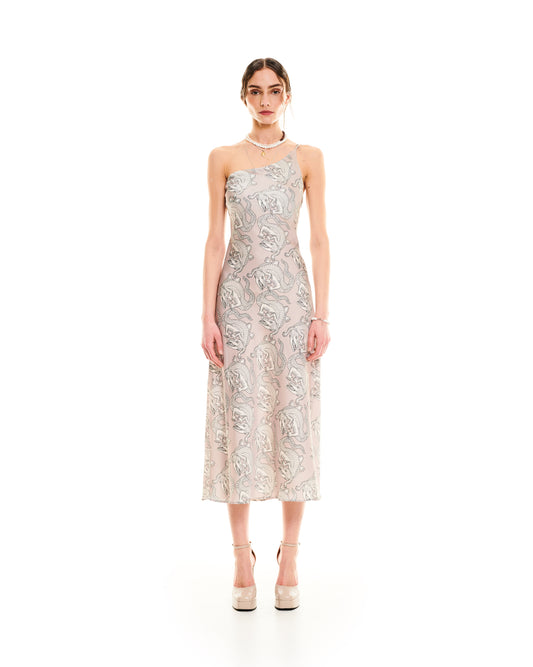 ONE-SHOULDER MIDI DRESS - ALLIGATORS TAUPE