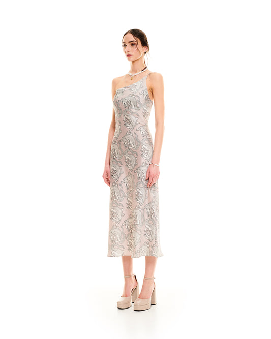 ONE-SHOULDER MIDI DRESS - ALLIGATORS TAUPE