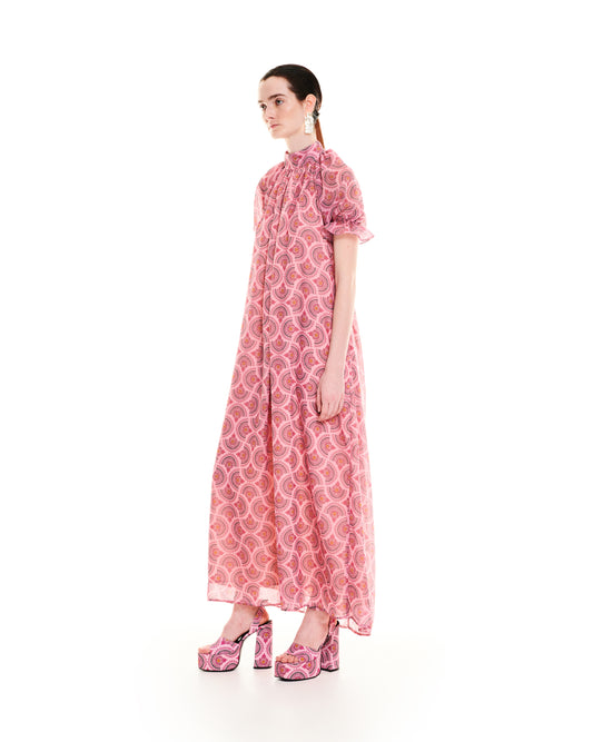 MOCK-NECK PRINTED MAXI DRESS - CACTUS PINK