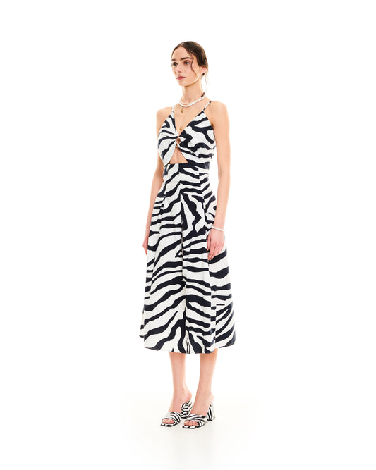 CUT-OUT PRINTED MIDI DRESS - ZEBRA WHITE
