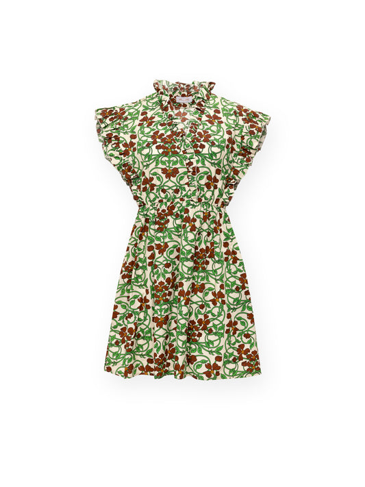 RUFFLED MIDI DRESS - FLORAL IVORY