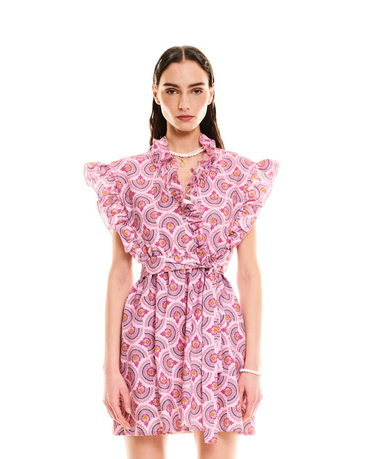 RUFFLED MIDI DRESS - CACTUS PINK