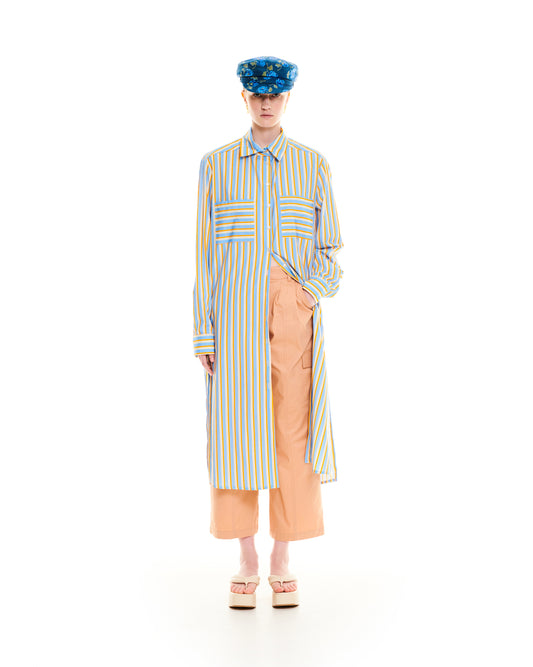 MAXI COTTON SHIRT/DRESS - STRIPES BLUE