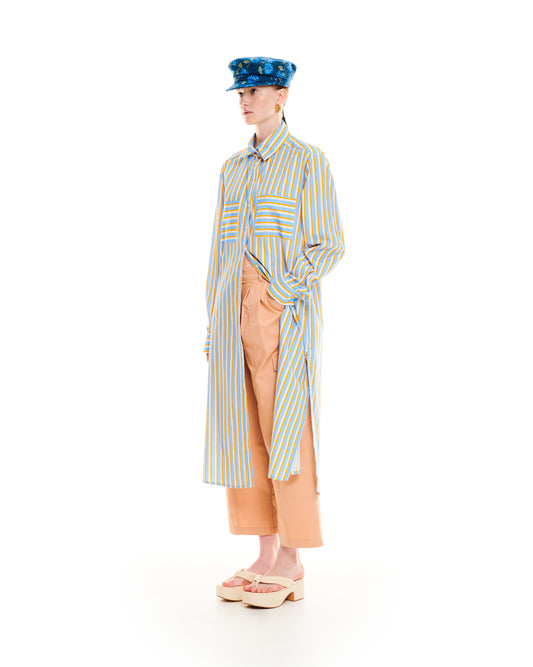 MAXI COTTON SHIRT/DRESS - STRIPES BLUE