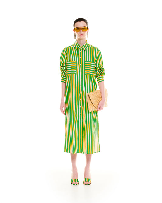 MAXI COTTON SHIRT/DRESS - STRIPES GREEN
