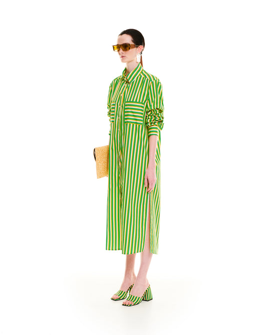MAXI COTTON SHIRT/DRESS - STRIPES GREEN