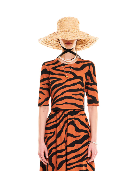 SHORT-SLEEVE CROP TOP - ZEBRA BROWN