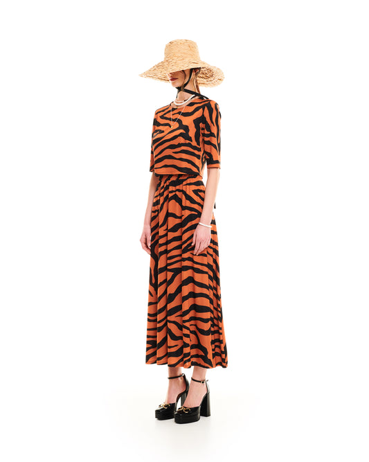 SHORT-SLEEVE CROP TOP - ZEBRA BROWN
